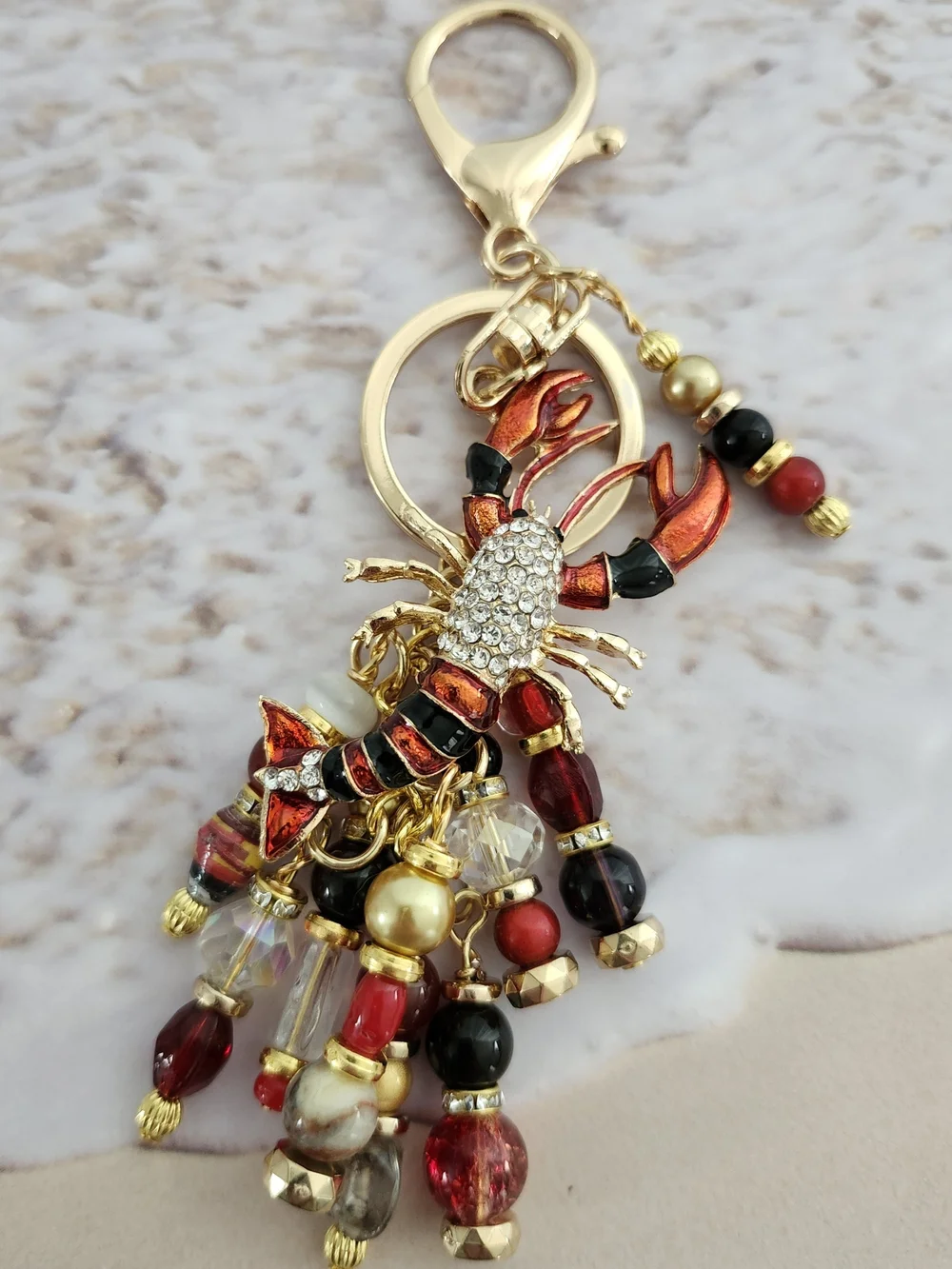 Lobster Purse Charm or Keychain Carnelian Agate Rhodonite Handcrafted